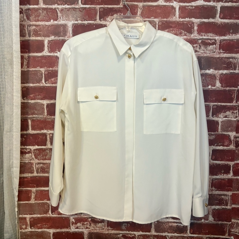 Chaus Cream Shirt with Gold Buttons